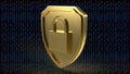 The gold master key on shield on digital background  for security concept 3d rendering Royalty Free Stock Photo