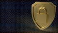 The gold master key on shield on digital background  for security concept 3d rendering Royalty Free Stock Photo