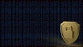 The gold master key on shield on digital background  for security concept 3d rendering Royalty Free Stock Photo