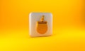 Gold Mate tea icon isolated on yellow background. Silver square button. 3D render illustration