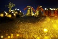 Gold material and glittering lights christmas eve decoration Royalty Free Stock Photo