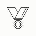 Gold medal award with ribbon. Winner line thin icon. First place leadership champion achievement. 1st place. Vector Royalty Free Stock Photo