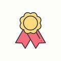 Gold medal award with ribbon. Winner line thin icon. First place leadership champion achievement. 1st place. Vector Royalty Free Stock Photo