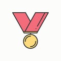 Gold medal award with ribbon. Winner line thin icon. First place leadership champion achievement. 1st place. Vector Royalty Free Stock Photo