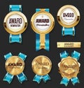 Gold medal with blue ribbons award collection Royalty Free Stock Photo