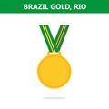 Gold medal. Brazil. Vector illustration.Flat style.