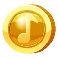 Gold Medal Coin Music Note symbol. Golden token for games, user interface asset element. Vector illustration Royalty Free Stock Photo