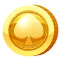 Gold Medal Coin Spades symbol. Golden token for games, user interface asset element. Vector illustration