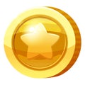 Gold Medal Coin Star symbol. Golden token for games, user interface asset element. Vector illustration