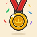 Gold Medal with Crown Icon Vector Illustration.