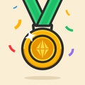 Gold Medal with Crystal Icon Vector Illustration.