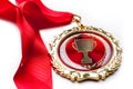 Gold medal first place winner award goal medalist ribbon the best laurel wreath Royalty Free Stock Photo