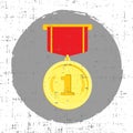 Gold medal with grunge effect Vector illustration. Flat design.