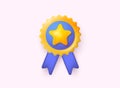 Gold medal icon with blue ribbon. Winner concept. 3D Web Vector Illustrations Royalty Free Stock Photo