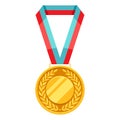 Gold medal with multi colored ribbon.