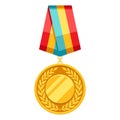 Gold medal with multi colored ribbon.