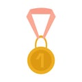 Gold medal with number one badge. Golden prize or award ribbon vector illustration. Win, competition, success, achievement concept Royalty Free Stock Photo