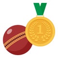 Gold Medal and Red Cricket Ball Flat Icon