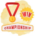 Gold medal on red ribbon conceptual of an award for victory winning first placement, winner symbol Royalty Free Stock Photo