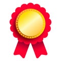 Gold Medal With Red Ribbon. Metallic Winner Award. Vector Royalty Free Stock Photo