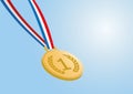 Gold medal with ribbon on blue background Royalty Free Stock Photo