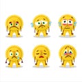 Gold medal ribbon cartoon character with sad expression Royalty Free Stock Photo