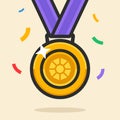 Gold Medal with Ruby Icon Vector Illustration.