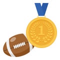 Gold Medal and Rugby Ball Flat Icon Royalty Free Stock Photo