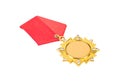 Gold medal in the shape of a star with a red ribbon Royalty Free Stock Photo