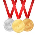 Gold medal. Silver medal. Bronze medal. Medals set isolated on the white background vector illustration. Royalty Free Stock Photo