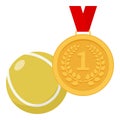 Gold Medal and Tennis Ball Flat Icon Royalty Free Stock Photo
