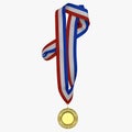 Gold medal with tricolor ribbon on white. 3D illustration Royalty Free Stock Photo