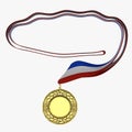 Gold medal with tricolor ribbon on white. 3D illustration Royalty Free Stock Photo
