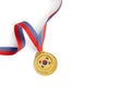 Gold medal on white background as a symbol of victory in sports competition in South Korea Royalty Free Stock Photo