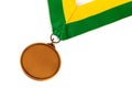 Gold medal on white background with blank face for text, Gold medal in the foreground.