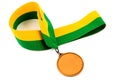 Gold medal on white background with blank face for text, Gold medal in the foreground.