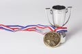 Gold medal winner and silver trophy Royalty Free Stock Photo