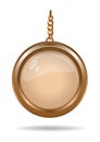 Gold medallion on a gold chain. Round keychain