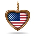 Gold medallion in the shape of heart with US flag Royalty Free Stock Photo