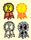 gold medals with ribbons for first place in flat style. a set of variants of the order is drawn in the style of yellow Royalty Free Stock Photo