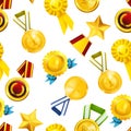 Gold medals, seamless pattern Royalty Free Stock Photo
