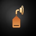Gold Medical oxygen mask icon isolated on black background. Vector