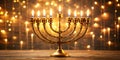 Gold menorah candles burning softly, creating a warm holiday glow Royalty Free Stock Photo