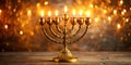Gold menorah candles burning softly, creating a warm holiday glow Royalty Free Stock Photo