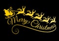 Gold Merry Christmas, golden Santa with his sleigh and reindeer, vector illustration Royalty Free Stock Photo