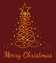Gold Merry Christmas greeting card with tree