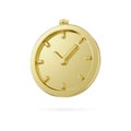 Gold metal alarm clock icon. Golden watch minimal design concept of time. 3d gold clock isolated on white background. 3d alarm for