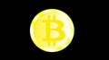 Gold metal beautiful bright shimmering yellow coin bitcoin with volumetric edges. Obverse of a coin bitcoat on a black background.