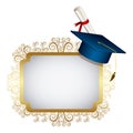 gold metal emblem with graduation hat and diploma