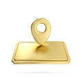 Gold metal name plate with pin icon. 3d gold direction pointer isolate on white background , gps navigation and travel location Royalty Free Stock Photo